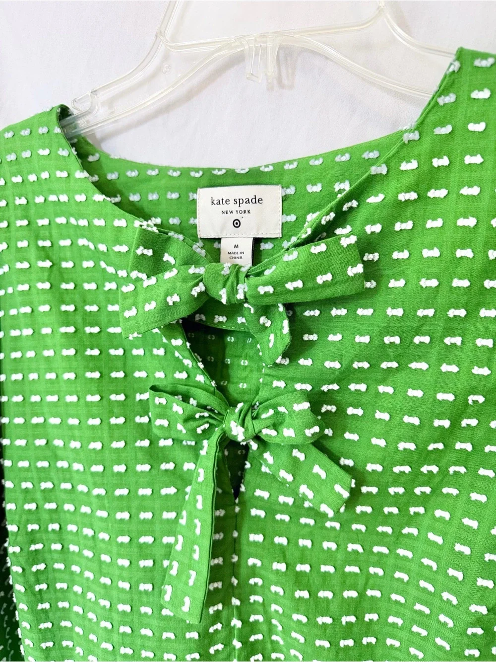 Kate Spade Bow Front Puff Sleeve Blouse Green Womens M